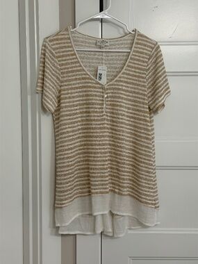 NWT Bobeau Blouse Women's  Striped Short Sleeve V Neck Knit Top Shirt